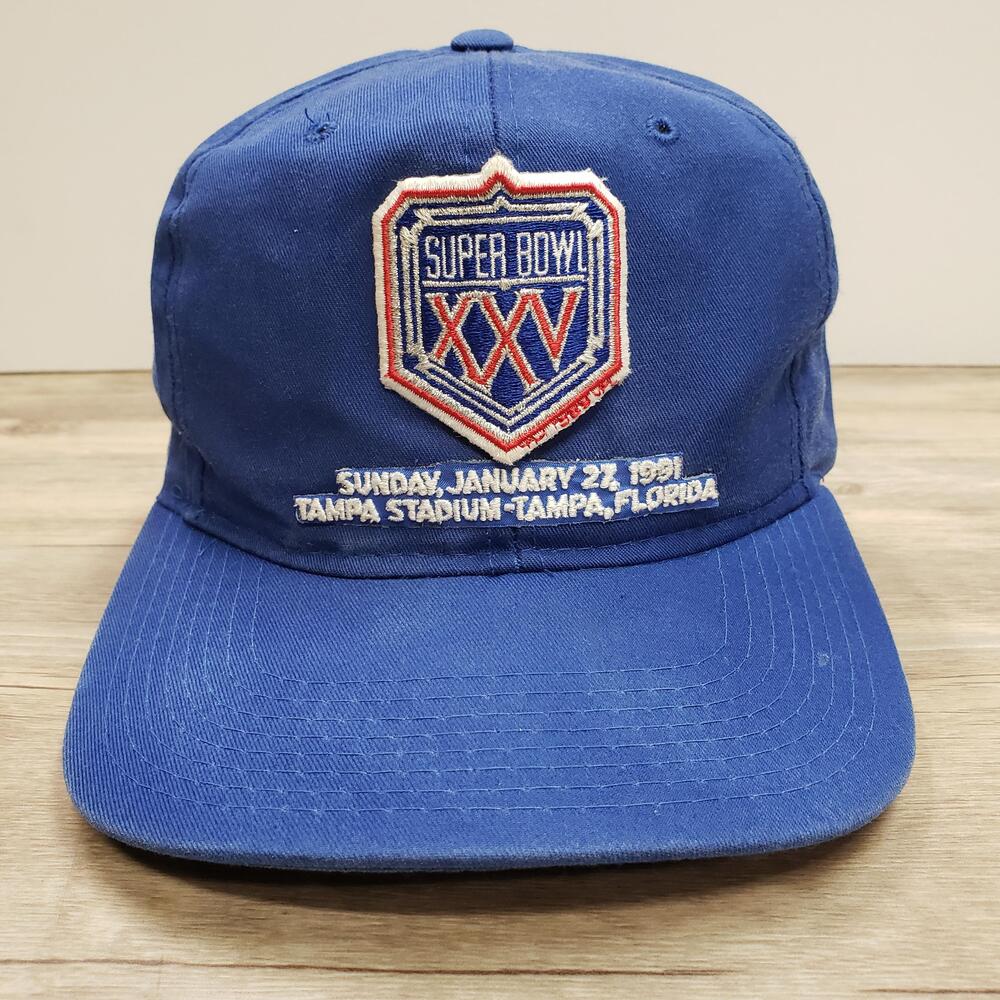Vintage Super Bowl XXV Hat Cap Snap Back One Size Blue NFL Football Tampa 90s